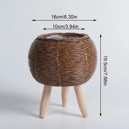 Nordic Flower Shelf Imitation, Rattan Flower Pot Woven 