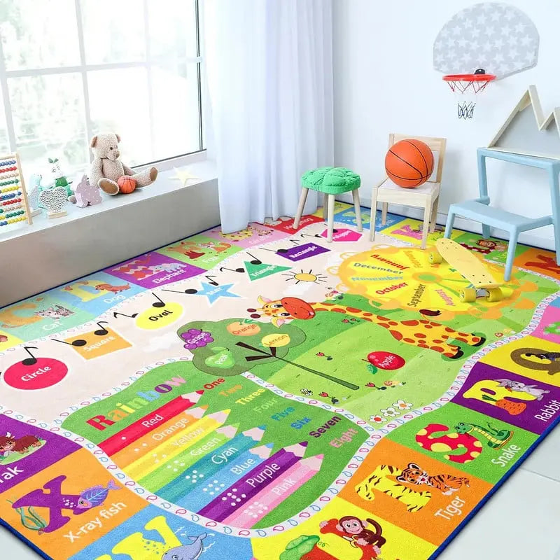 【Mother'S Day Gift】Junovo Kids Playmats Educational Fun Area Rugs Play Mat Soft Animal Learning Rugs Carpet for Children Room Bedroom Playroom