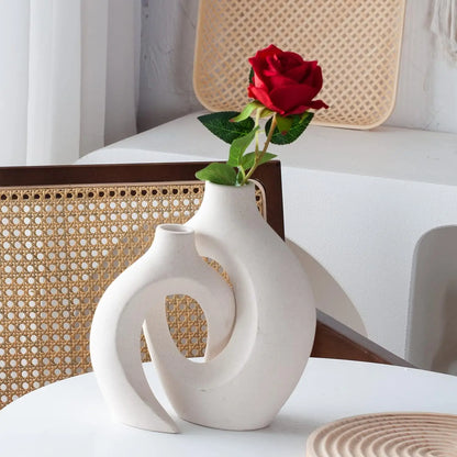 White Ceramic Vase Set of 2 for Modern Home Decor