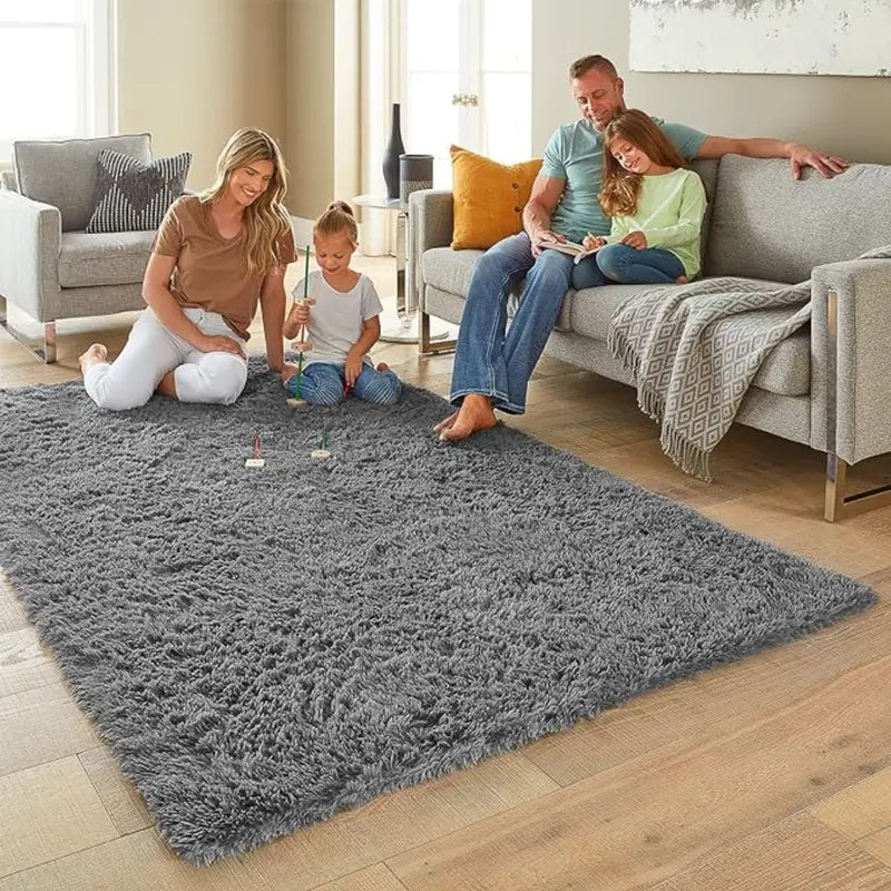 Area Rugs for Bedroom Living Room, 4X6 Grey Fluffy Fuzzy Shag Shaggy Carpet Soft Plush Furry Bedside Rug, Indoor Floor Rug for Kids Girls Boys Home Decor Aesthetic, Dorm Nursery Gray