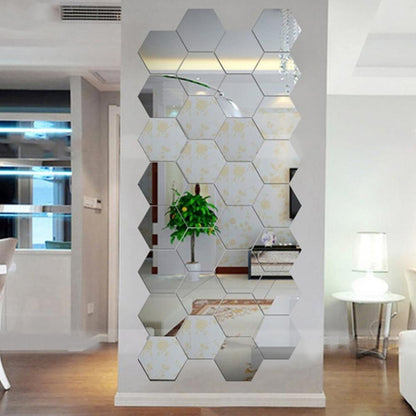 12Pcs Geometric Hexagon Mirror Wall Sticker DIY Home Decor Enlarge Living Room Removable Safety Creative 3D Mural Decals