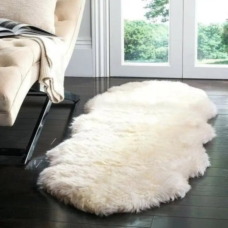 Wampii-Wh Genuine Sheep Fur Rug, Fluffy Shaggy Area Rug Ultra Soft, White Fuzzy Rug, Decor Throw Rugs for Bedroom, Kids Room, Living Room