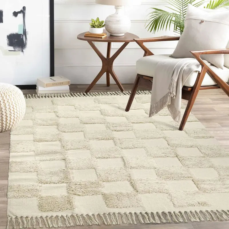 Lahome Checkered Boho Area Rugs for Bedroom ,Washable Area Rug Indoor Bath Door Rugs with Tassels