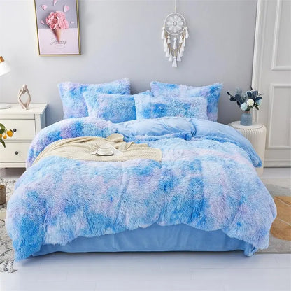 Fluffy Tie Dye Duvet Cover Set, 2/3Pcs Soft Comfortable Plush Duvet Cover & Pillowcase Set without Filler