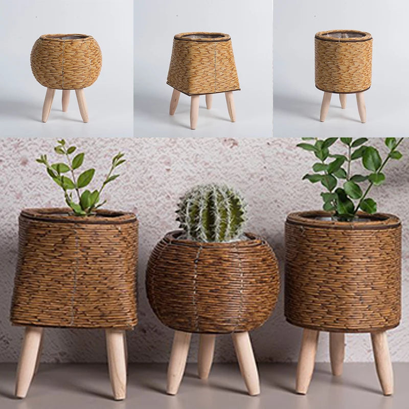 Nordic Flower Shelf Imitation, Rattan Flower Pot Woven 