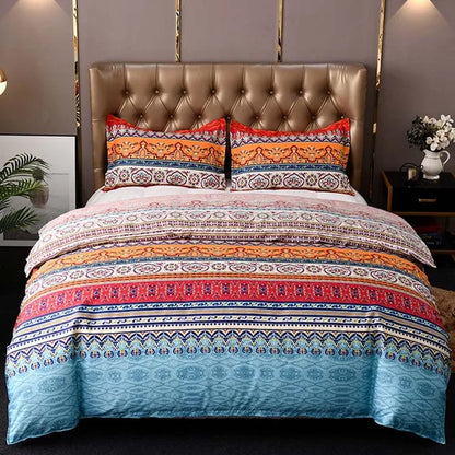 Boho Pattern Duvet Cover Set Soft Microfiber Duvet Cover with Zipper Closure & Corner Ties