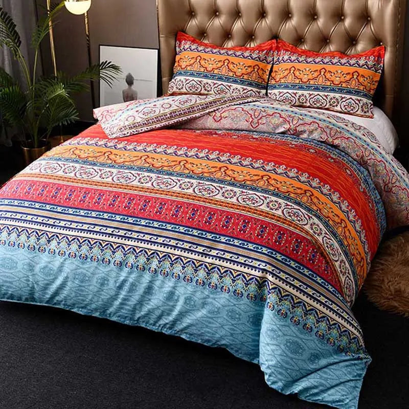 Boho Pattern Duvet Cover Set Soft Microfiber Duvet Cover with Zipper Closure & Corner Ties