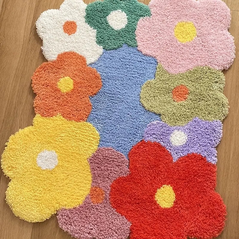 3D Rainbow Floral Rug Tufted Rug Flower Design for Home Decor Irregular Rug Perfect for the Bedroom, Living Room, Suitable for Bedside, Plush and Non-Slip Rug, Not Printed Rug, Graphic Rugs