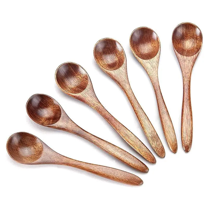 6Pcs/Set Wooden Spoon with Long Handle Portable Durable Coffee Spoon