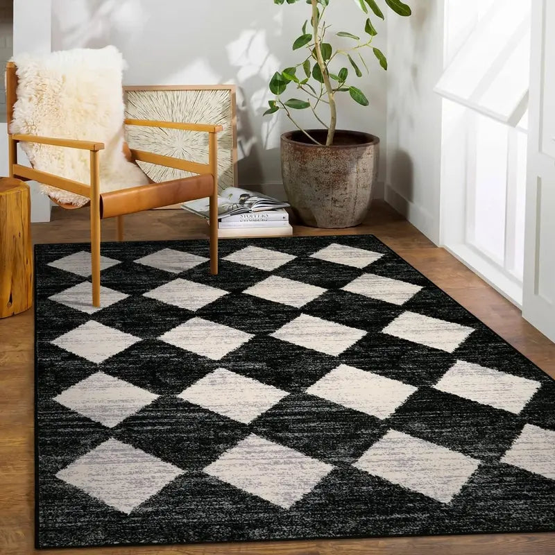 Lahome Washable Rugs,Soft Checkered Rugs for Bedroom Non Slip Living Room Rugs Dining Room Rugs for under Table