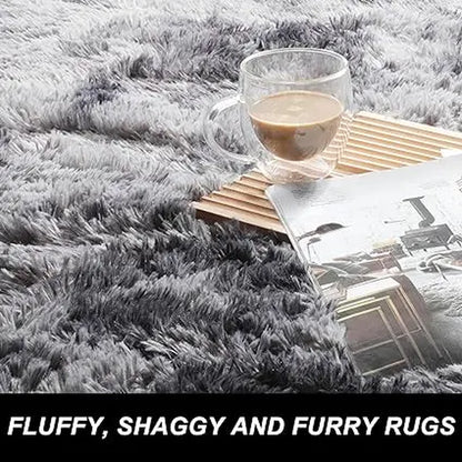 Abstract Shaggy Area Rug, 4X6, Plush Furry Rugs for Living Room, Tie-Dyed Grey Soft Fluffy Rugs for Bedroom, Fuzzy Rugs for Nursery, Dorm Shag for Grils Boys, Carpet for Kids Room