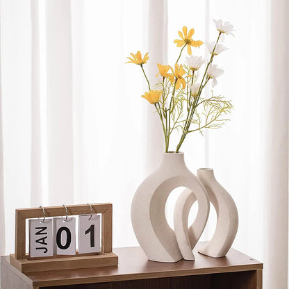 White Ceramic Vase Set of 2 for Modern Home Decor