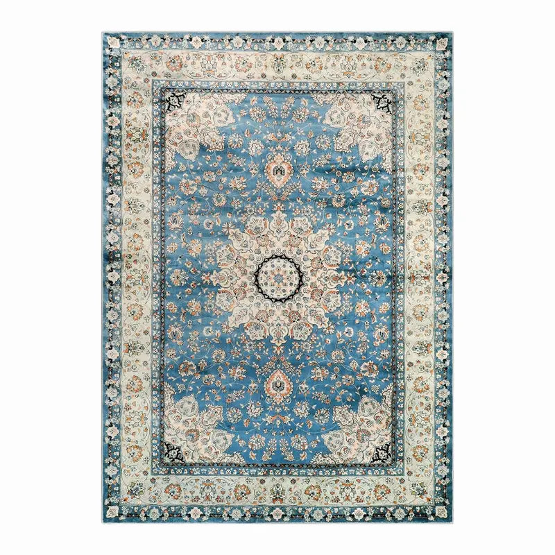 Lahome Oriental Floral Medallion Area Rug - 8X10 Soft Large Rugs for Bedroom Aesthetic Dining Room Rug, Vintage Printed Non Slip Low Pile Living Room Carpet for Family Room Foyer Den Office, Blue