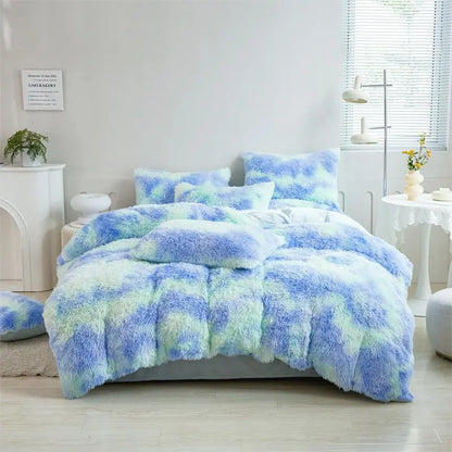 Fluffy Tie Dye Duvet Cover Set, 2/3Pcs Soft Comfortable Plush Duvet Cover & Pillowcase Set without Filler