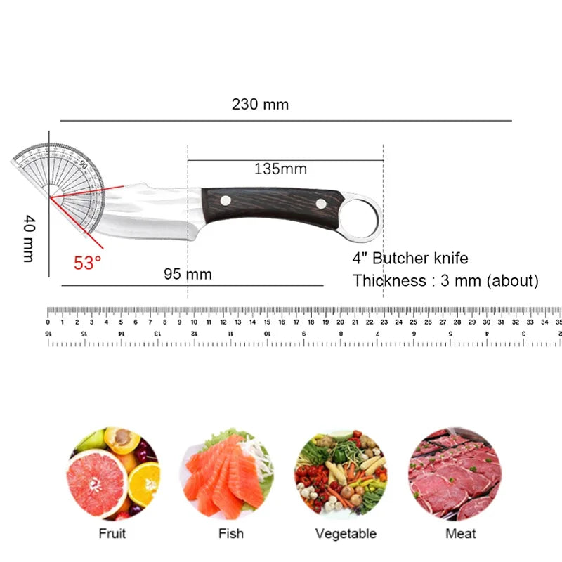 Ausbeinmesser Fleisch Fisch Filetiermesser Gemüse Obst Hackmesser Küchenmesser Handgeschmiedet Koch Metzgermesser Edelstahl