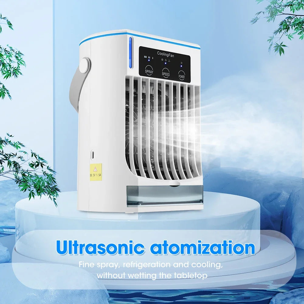 Air Cooler Fan Portable Mini Personal Humidifier Purifier Desktop Cooling Fan Mist Air Conditioner For Summer Office Home USB