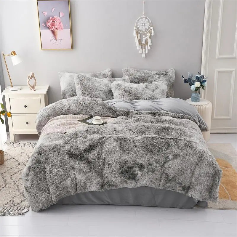 Fluffy Tie Dye Duvet Cover Set, 2/3Pcs Soft Comfortable Plush Duvet Cover & Pillowcase Set without Filler