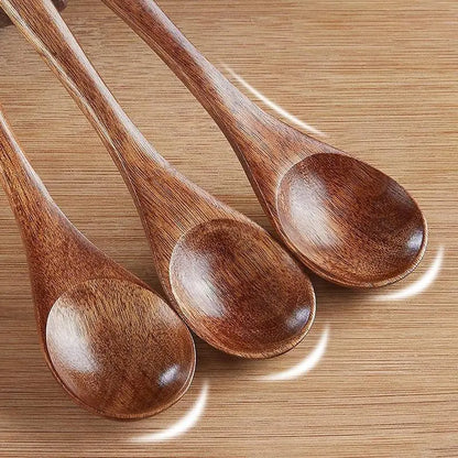 6Pcs/Set Wooden Spoon with Long Handle Portable Durable Coffee Spoon