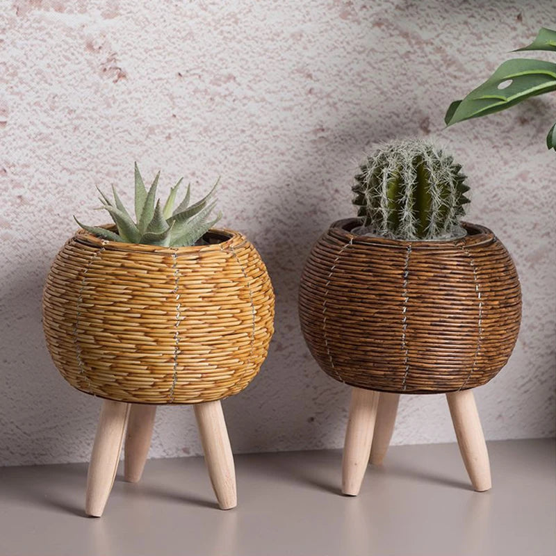 Nordic Flower Shelf Imitation, Rattan Flower Pot Woven 