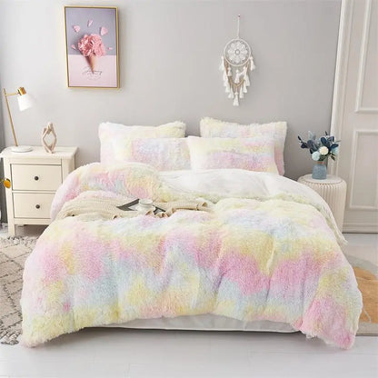 Fluffy Tie Dye Duvet Cover Set, 2/3Pcs Soft Comfortable Plush Duvet Cover & Pillowcase Set without Filler