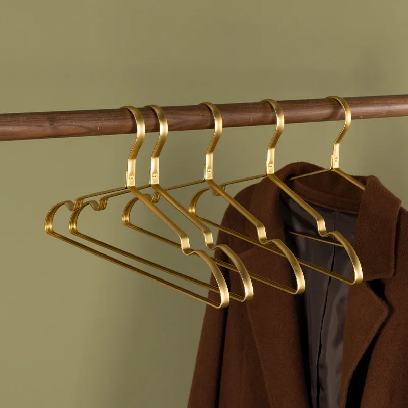 5/10Pcs Matte Gold Clothes Hanger Aluminum Alloy Clothing Drying Rack anti -Slip Dress Towel Coat Hangers Wardrobe Organizer