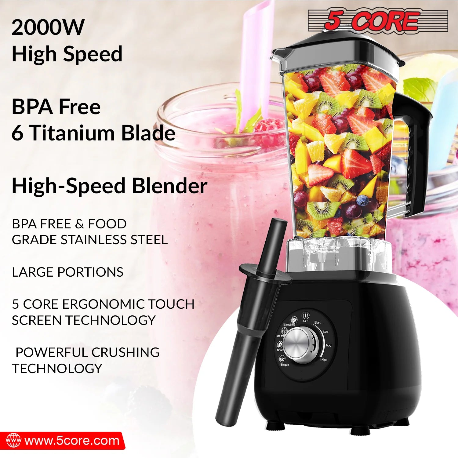 5Core Juicer Blender Machines 2000W High-Speed