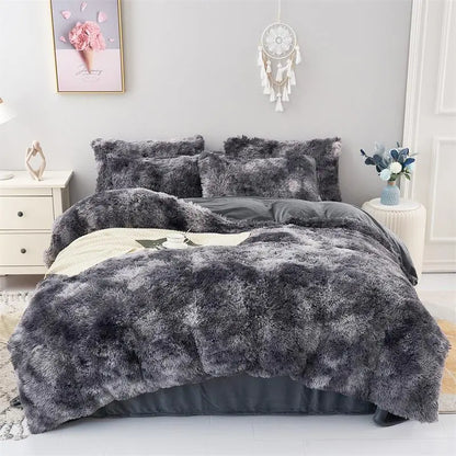 Fluffy Tie Dye Duvet Cover Set, 2/3Pcs Soft Comfortable Plush Duvet Cover & Pillowcase Set without Filler