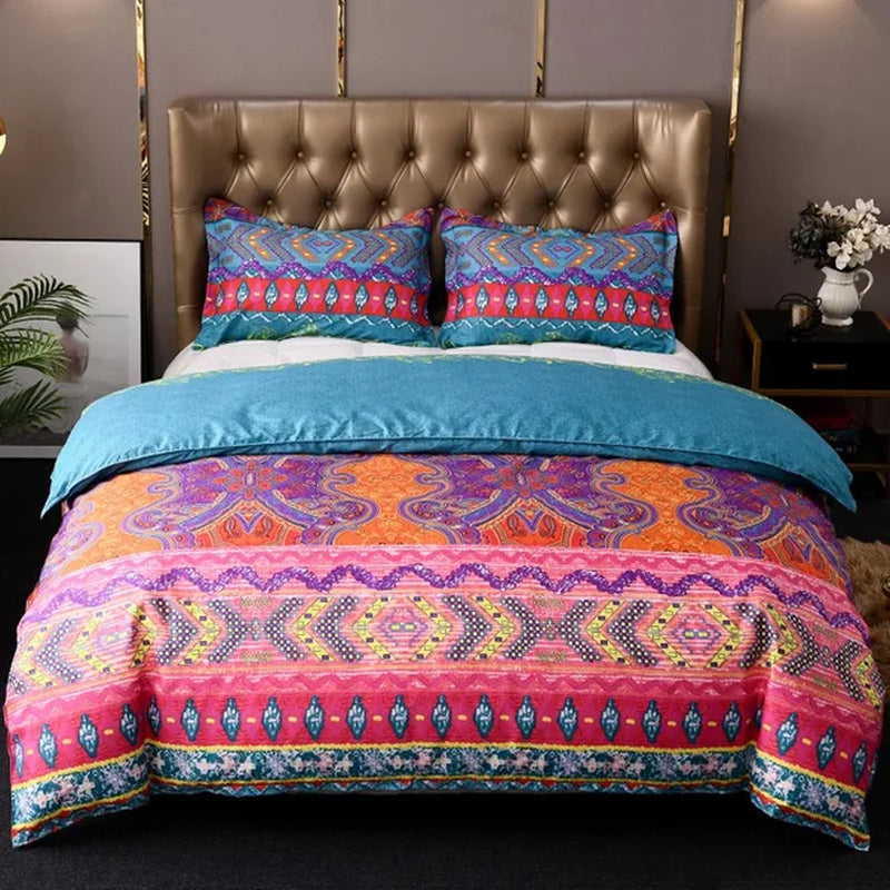 Boho Pattern Duvet Cover Set Soft Microfiber Duvet Cover with Zipper Closure & Corner Ties