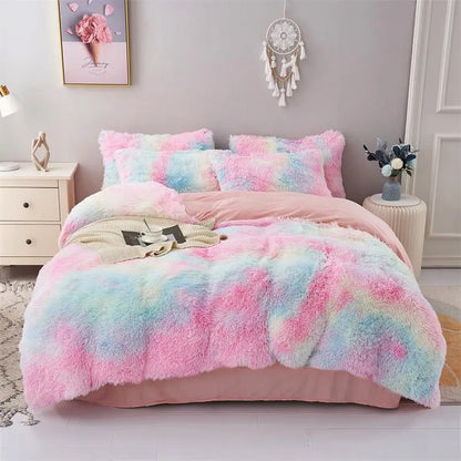 Fluffy Tie Dye Duvet Cover Set, 2/3Pcs Soft Comfortable Plush Duvet Cover & Pillowcase Set without Filler