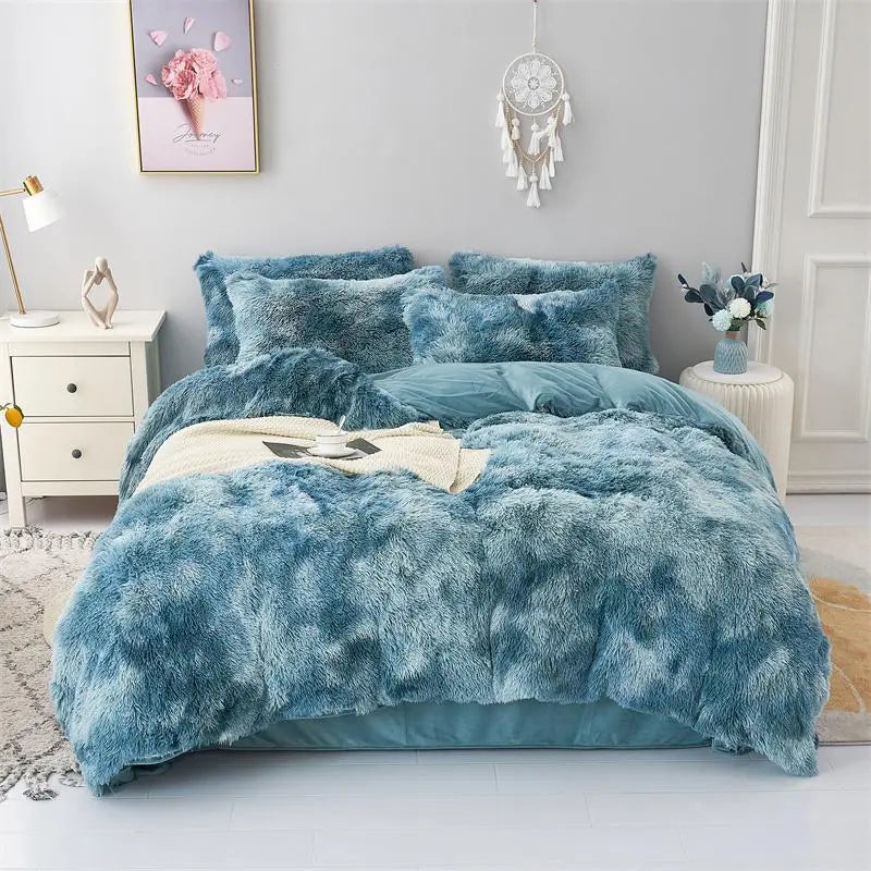 Fluffy Tie Dye Duvet Cover Set, 2/3Pcs Soft Comfortable Plush Duvet Cover & Pillowcase Set without Filler