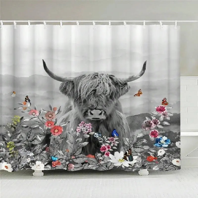 Waterproof Cow Print Shower Curtain, 1 Piece Foldable Bathroom Curtain